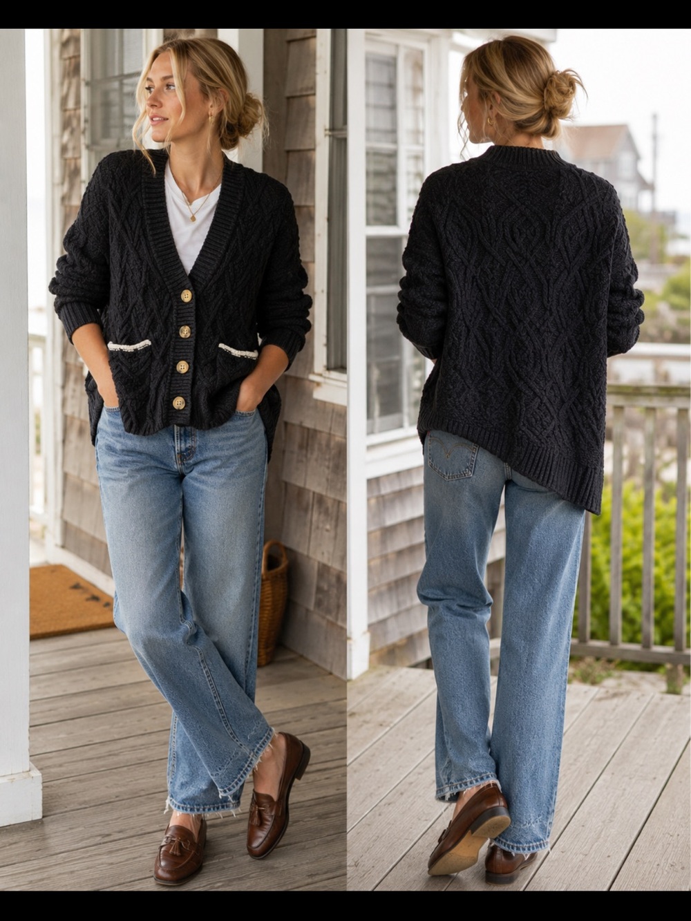 Free People Coastal Fisherman Cable Knit Oversized Cardigan Sweater Small